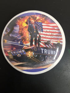 Choice: Magnet or Pin Button: TRUMP TANK       **FREE SHIPPING**